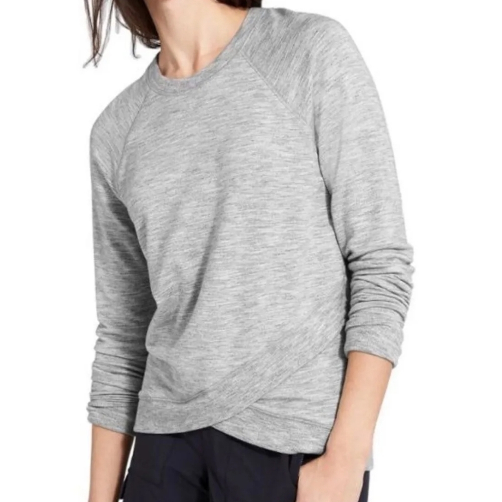 Athleta Heather Gray Criss Cross Long Sleeve Pullover Lightweight Sweater
